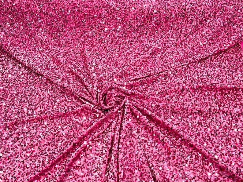 5mm Sequins on a Stretch Velvet 2-Way Stretch Sold By The Yard. Pink