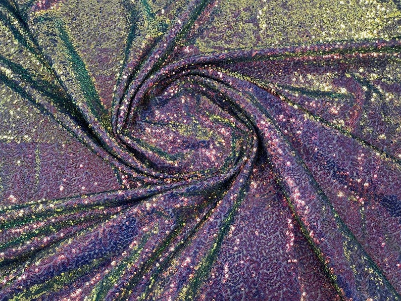 Mermaid Fish Scales-Mini Glitz Sequins Embroider 2 Way Stretch Mesh Fabric-Sold By The Yard-