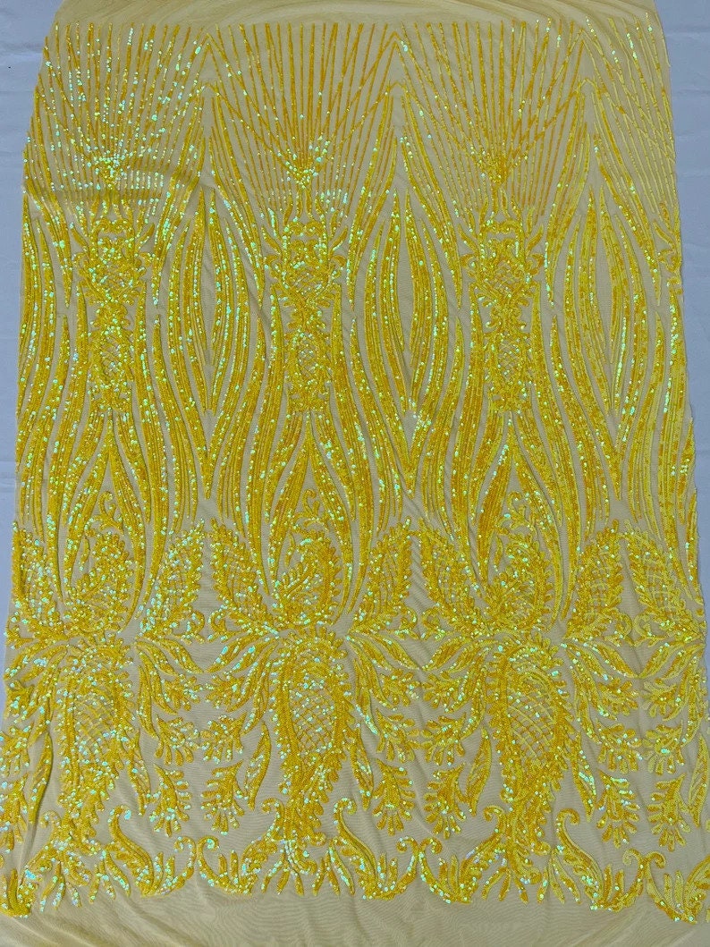 Iridescent Luxury Design Fashion Sequin Design on a 4 Way Stretch Mesh Fabric-Prom-Sold by The Yard.