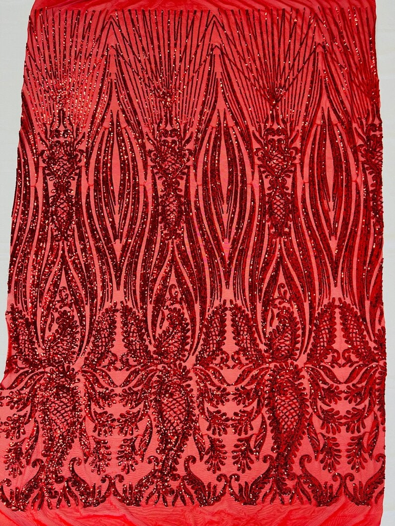 Luxury Design Fashion Sequin Design on a 4 Way Stretch Mesh Fabric-Prom-Sold by The Yard.