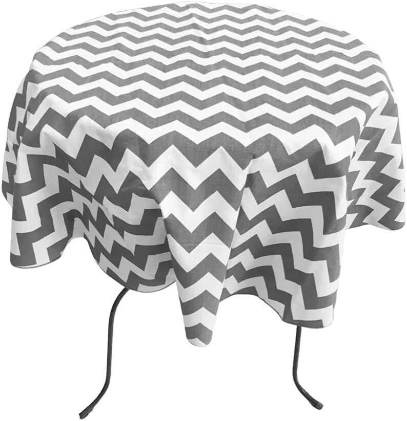 Round Print Poly Cotton Tablecloth ( Chevron Table Cover, Fabric Table Cloth for Dinning, Kitchen, Party