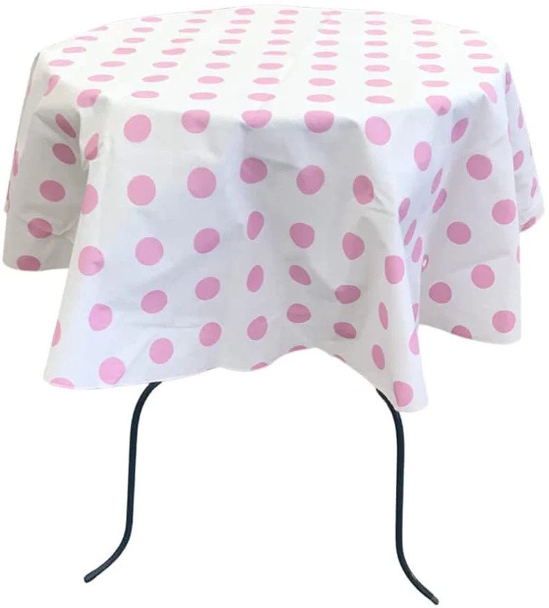 Round Print Poly Cotton Tablecloth ( Polka Dot Table Cover, Fabric Table Cloth for Dinning, Kitchen, Party