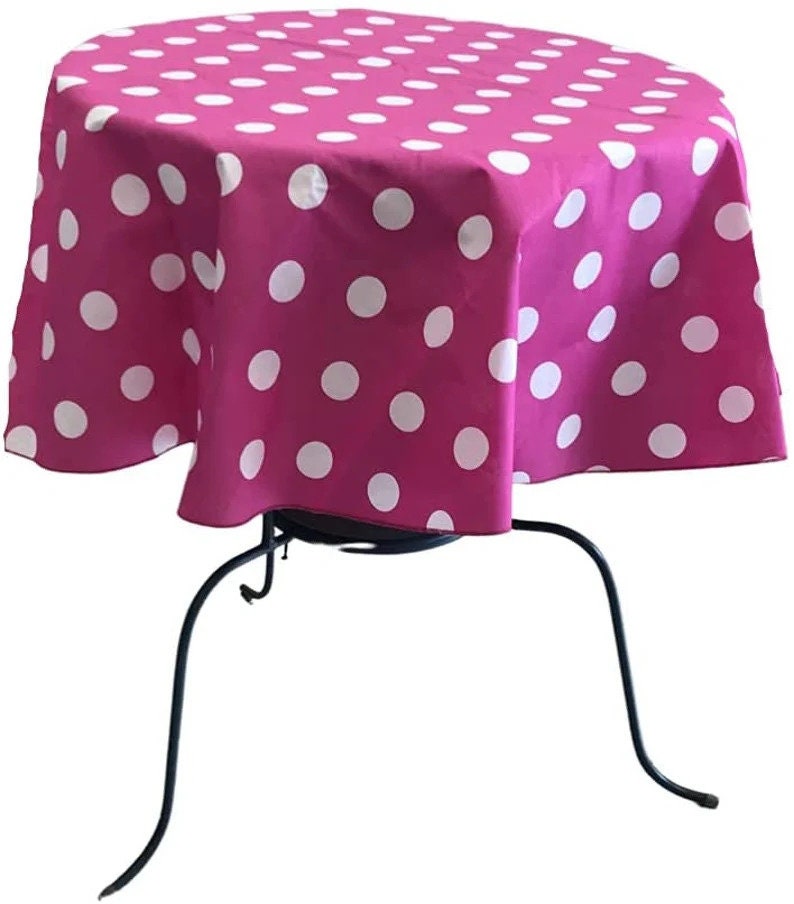 Round Print Poly Cotton Tablecloth ( Polka Dot Table Cover, Fabric Table Cloth for Dinning, Kitchen, Party