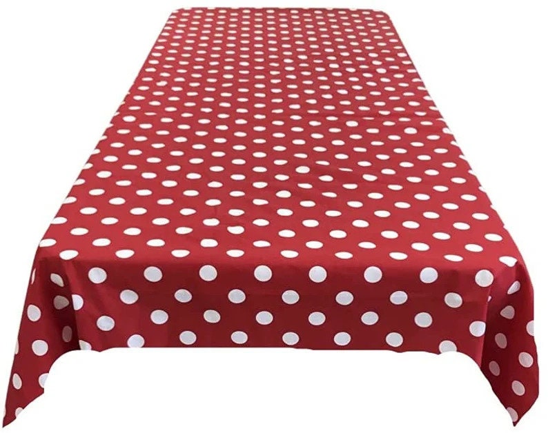 Rectangular Polka Dot Print Poly Cotton Tablecloth Table Cover Fabric Table Cloth for Dinning, Kitchen, Party,