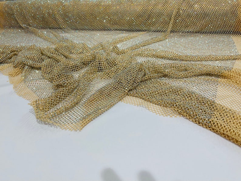 Luxury Iridescent Rhinestones On Soft Stretch Fish Net Fabric 45 Wide –  METHUSELAHFABRICS