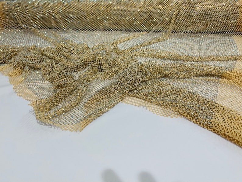 Luxury Iridescent Rhinestones On Soft Stretch Fish Net Fabric 45" Wide -sold by The Yard.