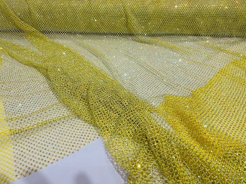 Luxury Iridescent Rhinestones On Soft Stretch Fish Net Fabric 45" Wide -sold by The Yard.