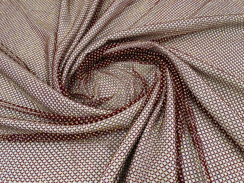 Luxury Iridescent Rhinestones On Soft Stretch Fish Net Fabric 45" Wide -sold by The Yard.