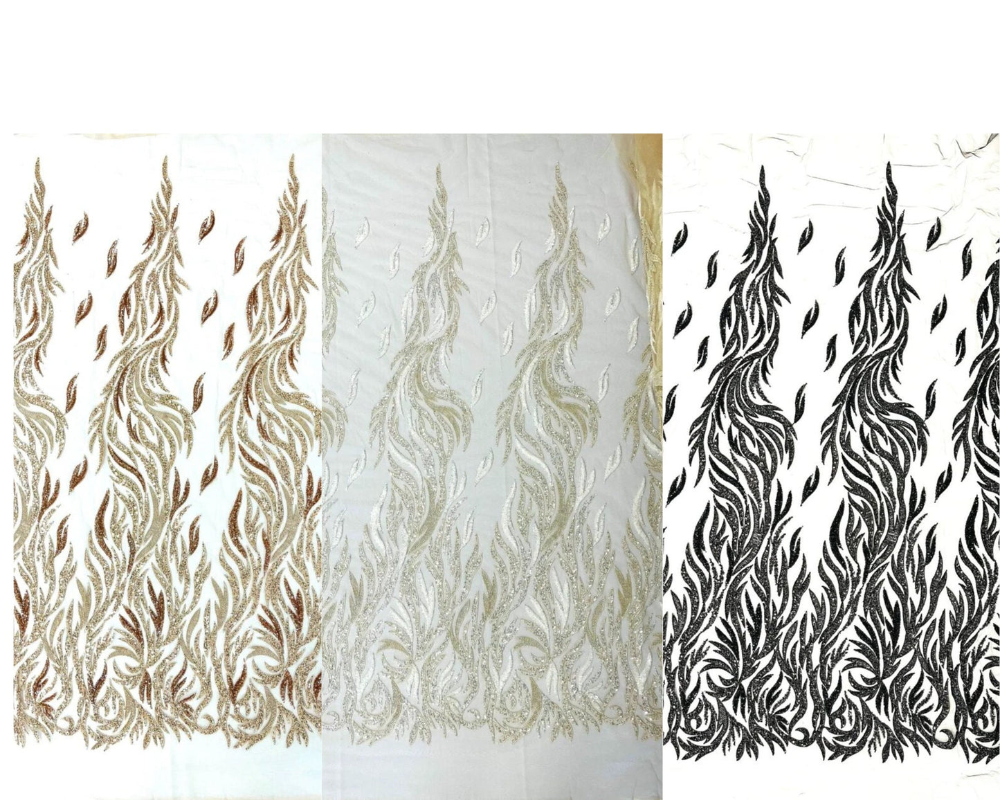 Fire Feather Designs embroider with sequins and heavy beaded on a mesh lace fabric-sold by the yard-