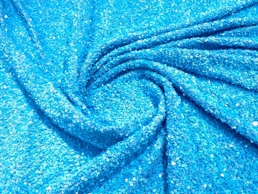 5mm Sequins on a Stretch Velvet 2-Way Stretch Sold By The Yard. Turquoise