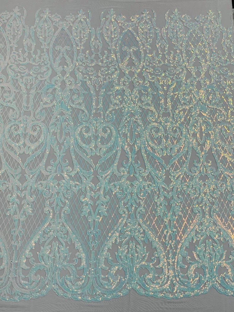 Iridescent Deluxe Fashion Sequin Design on a 4 Way Stretch Mesh Fabric-Prom-Sold by The Yard.