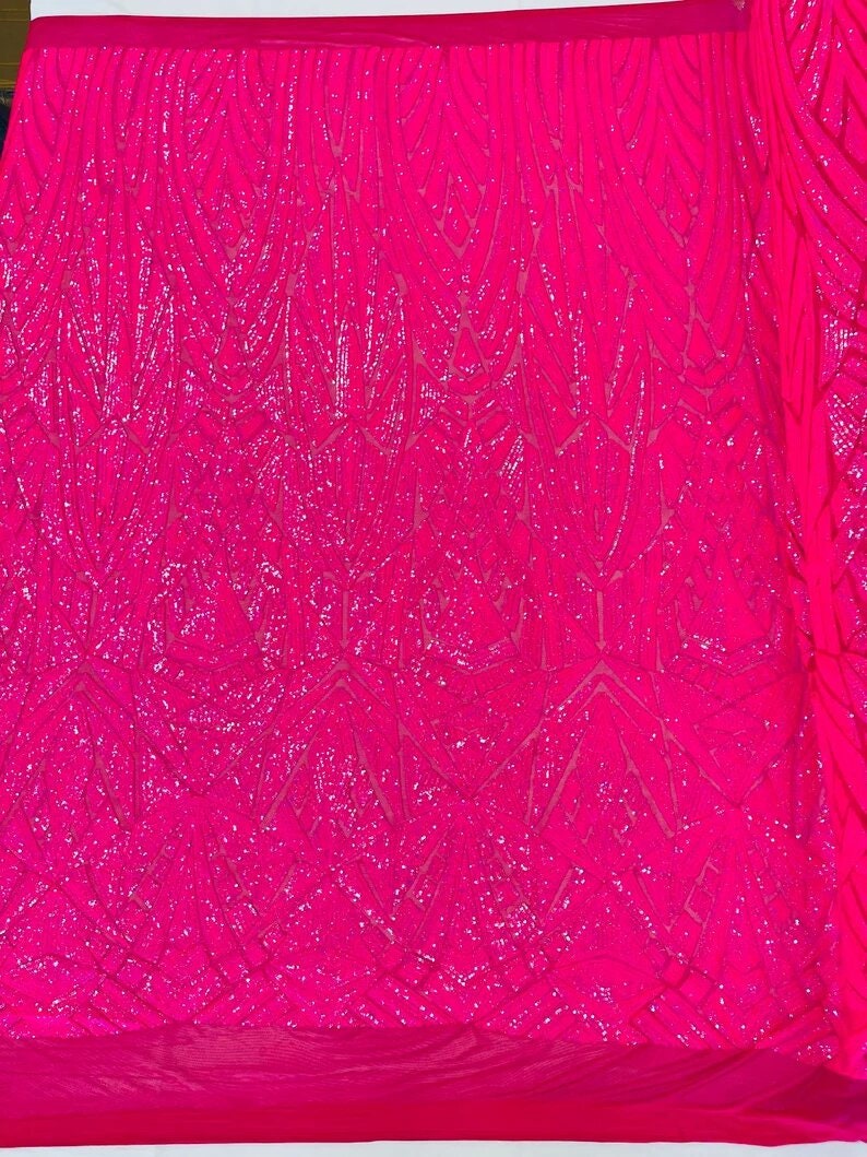 Iridescent Geometric Design Fashion Sequin Design on a 4 Way Stretch Mesh Fabric-Prom-Sold by The Yard.