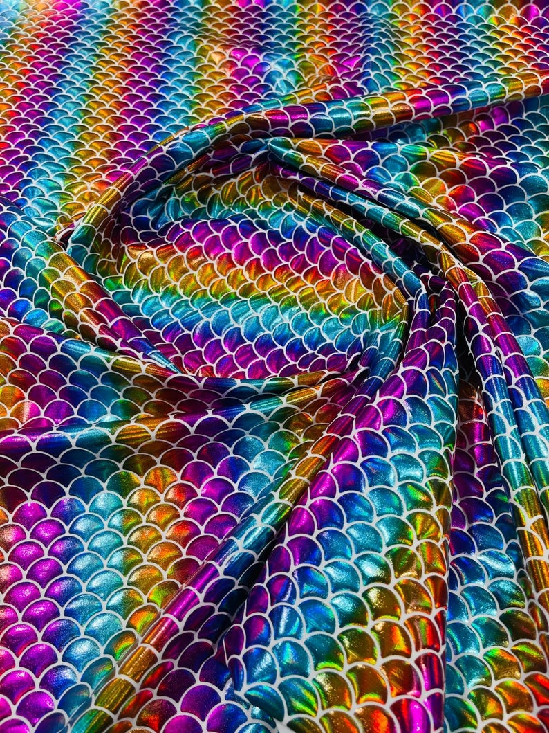 Iridescent Mermaid Fish Scales Stretch Spandex-Sold By The Yard