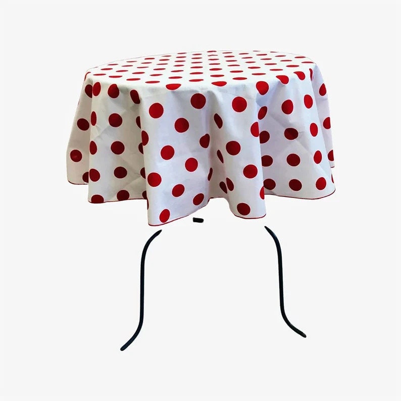 Round Print Poly Cotton Tablecloth ( Polka Dot Table Cover, Fabric Table Cloth for Dinning, Kitchen, Party