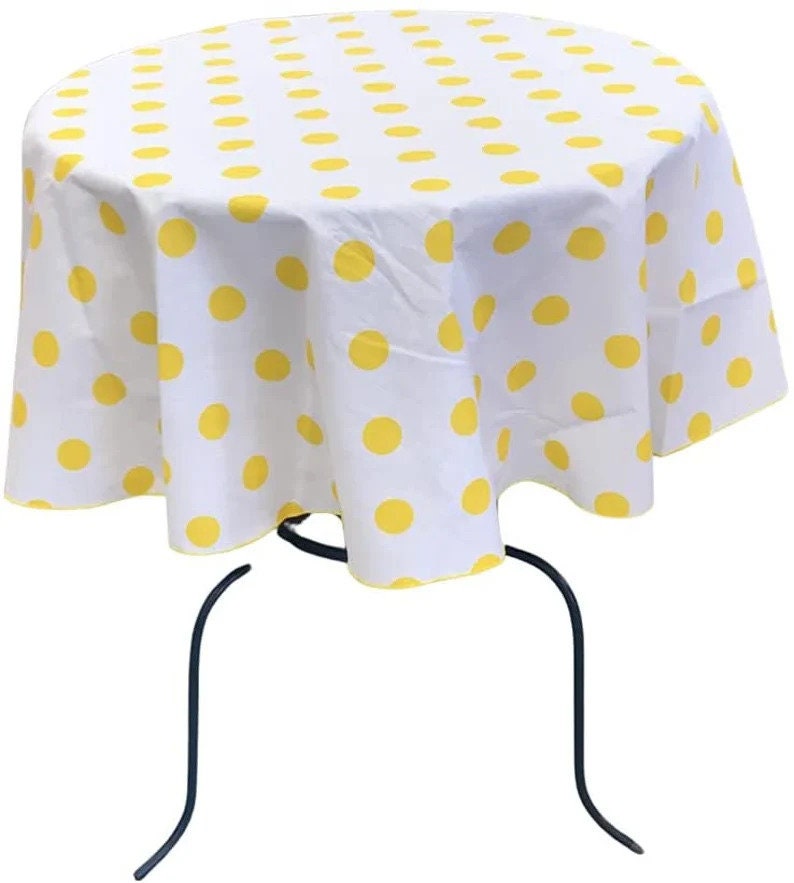 Round Print Poly Cotton Tablecloth ( Polka Dot Table Cover, Fabric Table Cloth for Dinning, Kitchen, Party