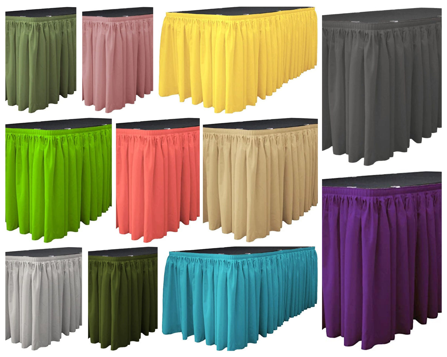 Polyester Poplin Table Skirt for Rectangle Tables, Pleat Fabric for Wedding Banquet Trade Show, 14-Foot by 29-Inch Long