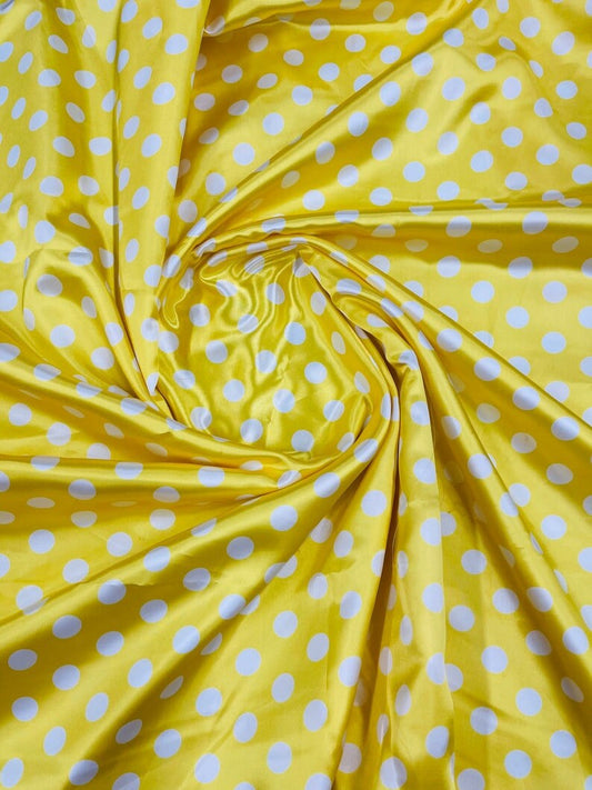 Polka Dot On A Soft Charmeuse Satin Fabric Sold By The Yard-60" Wide 100% Polyester. 1/2 Inch Yellow White