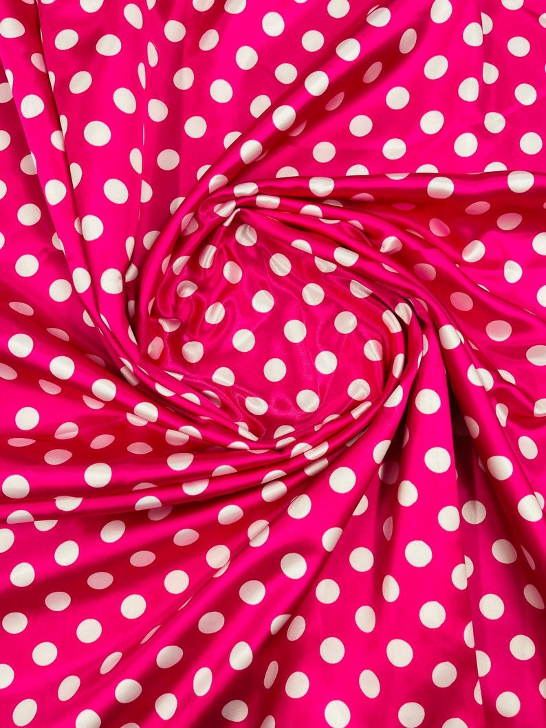 Polka Dot On A Soft Charmeuse Satin Fabric Sold By The Yard-60" Wide 100% Polyester. 1/2 Inch Fuchsia White