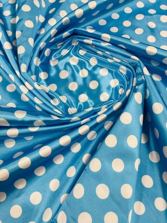 Polka Dot On A Soft Charmeuse Satin Fabric Sold By The Yard-60" Wide 100% Polyester. 1/2 Inch Turquoise White