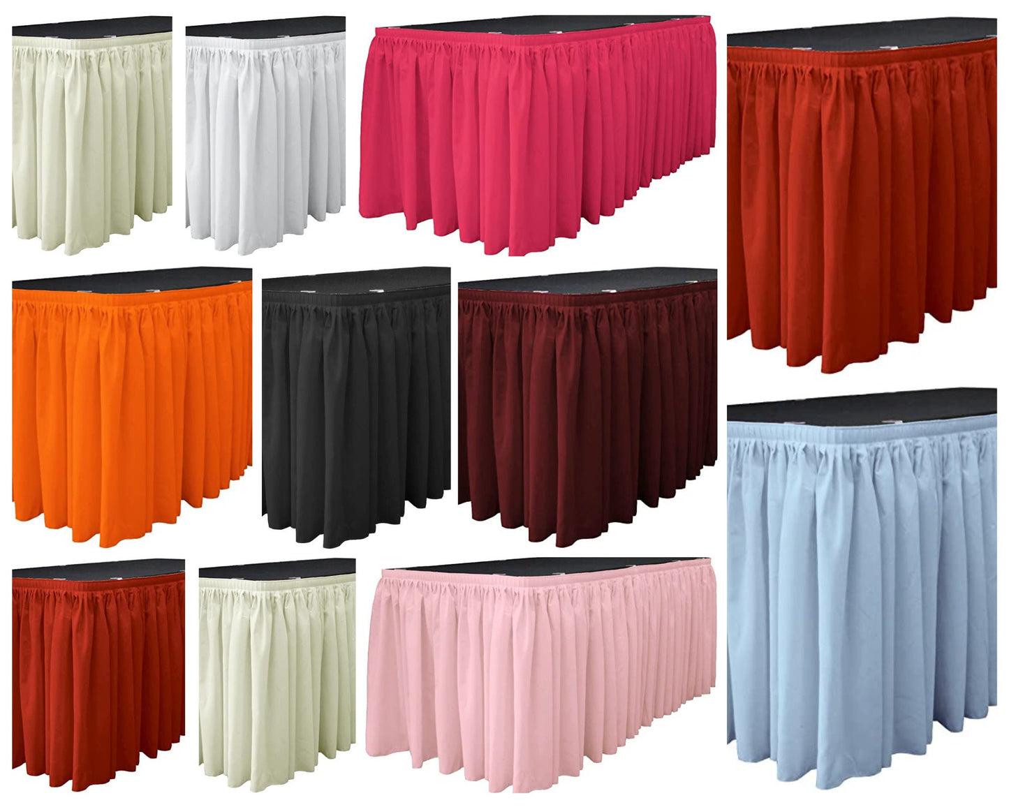 Polyester Poplin Table Skirt for Rectangle Tables, Pleat Fabric for Wedding Banquet Trade Show, 14-Foot by 29-Inch Long