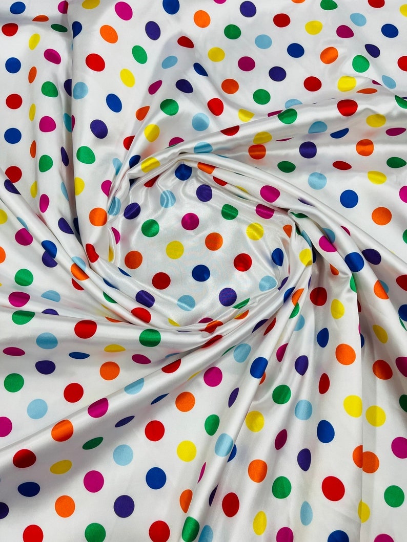 Polka Dot On A Soft Charmeuse Satin Fabric Sold By The Yard-60" Wide 100% Polyester. 1/2 Inch Multi Color