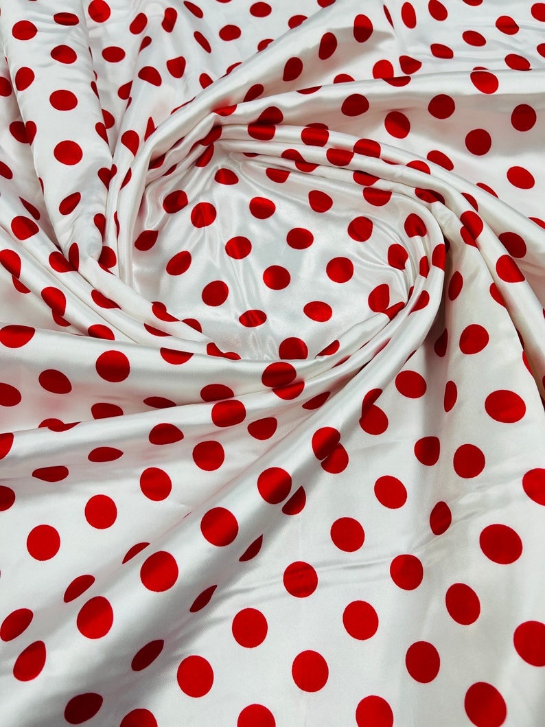 Polka Dot On A Soft Charmeuse Satin Fabric Sold By The Yard-60" Wide 100% Polyester. 1/2 Inch White Red