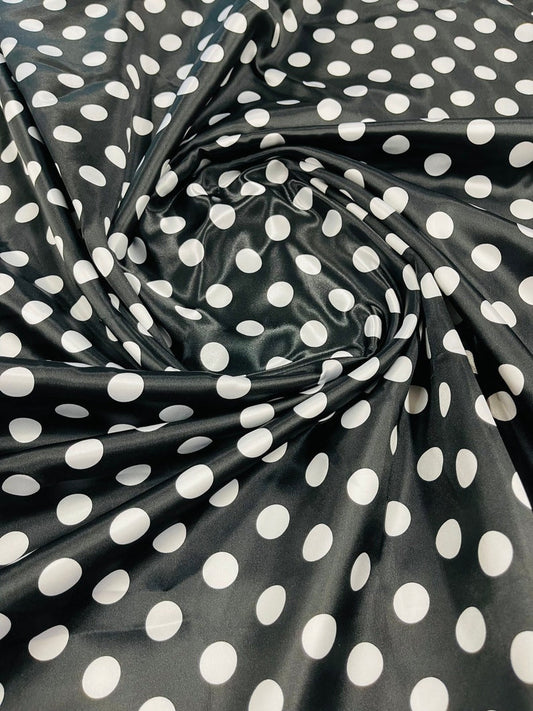 Polka Dot On A Soft Charmeuse Satin Fabric Sold By The Yard-60" Wide 100% Polyester. 1/2 Inch Black White