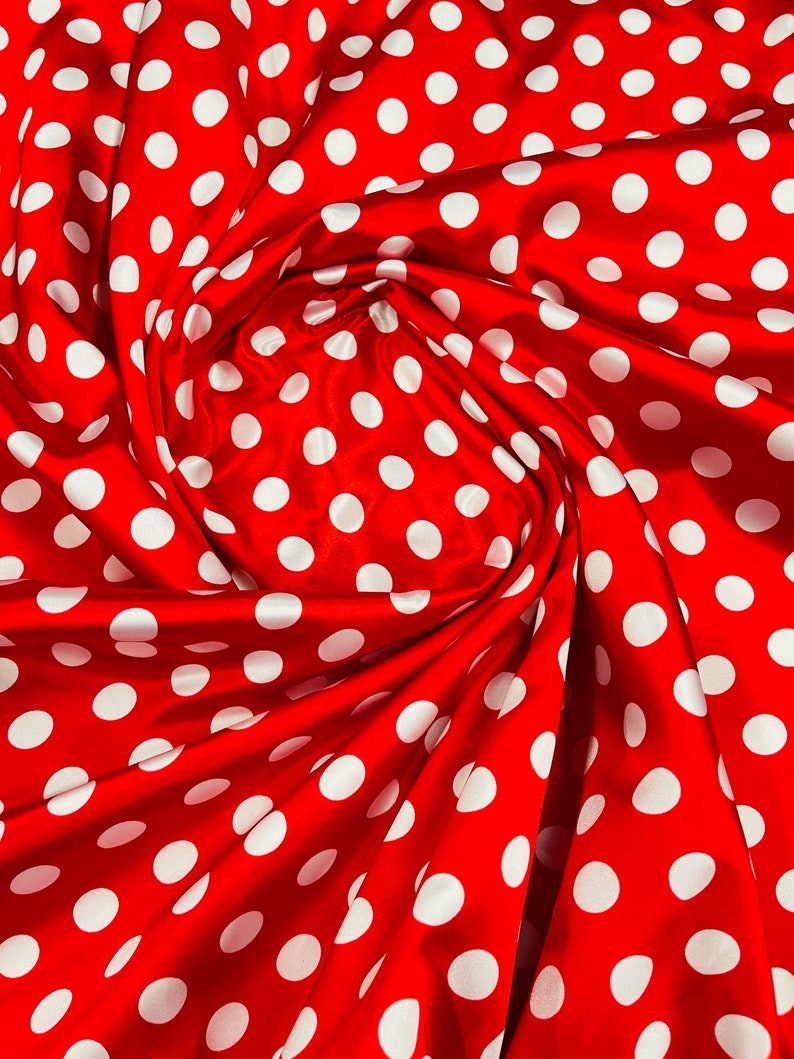 Polka Dot On A Soft Charmeuse Satin Fabric Sold By The Yard-60" Wide 100% Polyester. 1/2 Inch Red White