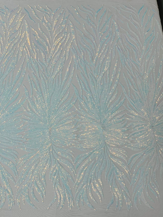 Top Choice Designs Fashion Design with Sequins Embroider on a 4 Way Stretch Mesh Fabric-Sold by The Yard. Aqua Clear Iridescent