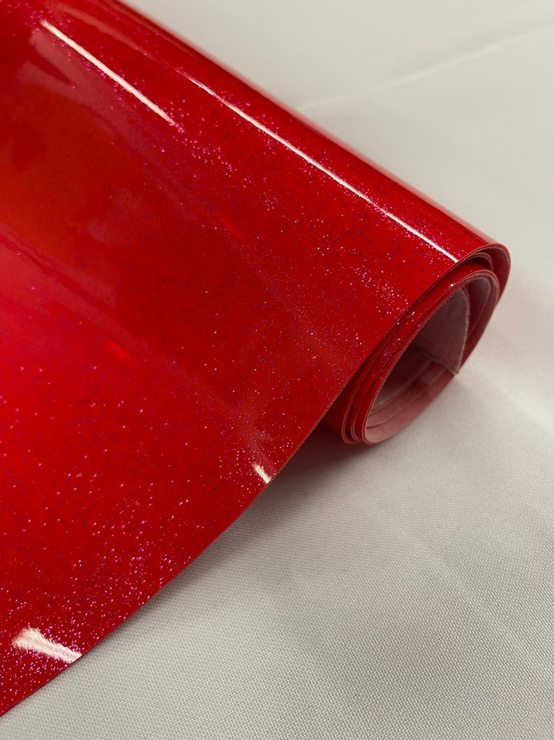 Shiny Sparkle Glitter Vinyl, Faux Leather PVC-Upholstery Craft Fabric Sold by The Yard. Red