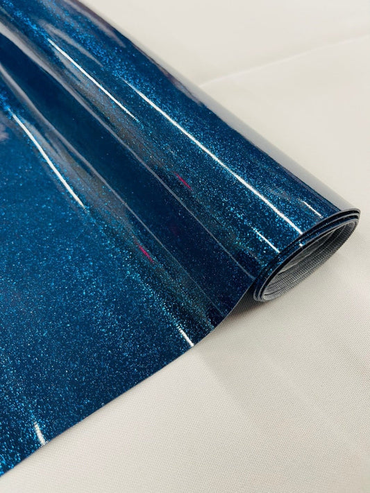 Shiny Sparkle Glitter Vinyl, Faux Leather PVC-Upholstery Craft Fabric Sold by The Yard. Dk Royal