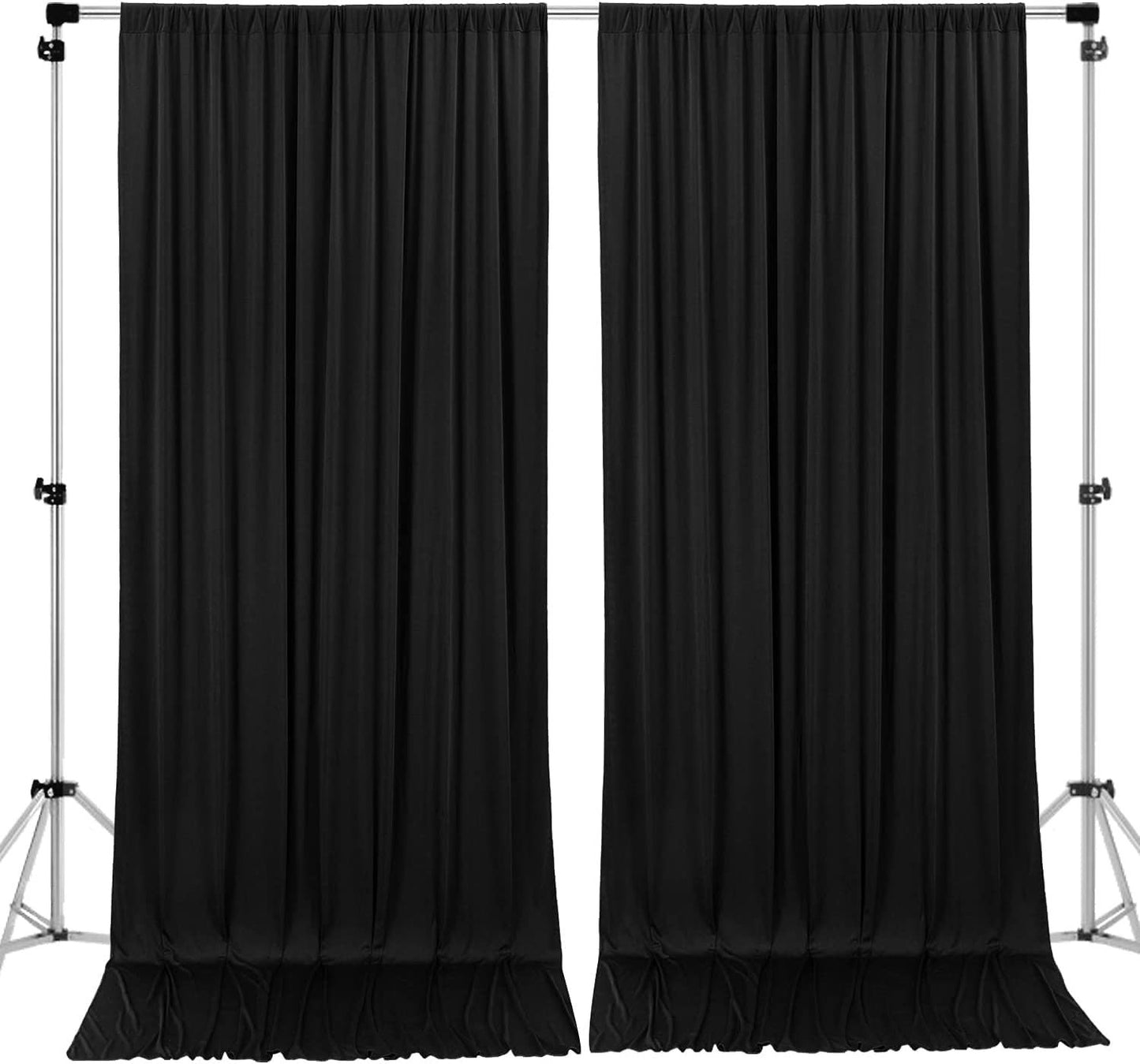 Polyester Backdrop Drapes Curtains 2 Panels with Rod Pockets - Wedding Ceremony Party Home Window Decorations - Black