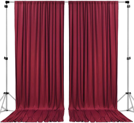 Polyester Backdrop Drapes Curtains 2 Panels with Rod Pockets - Wedding Ceremony Party Home Window Decorations - Burgundy