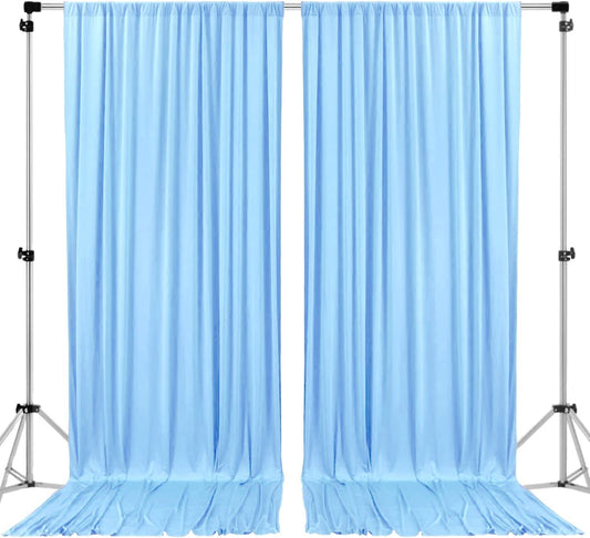 Polyester Backdrop Drapes Curtains 2 Panels with Rod Pockets - Wedding Ceremony Party Home Window Decorations - Lt Blue