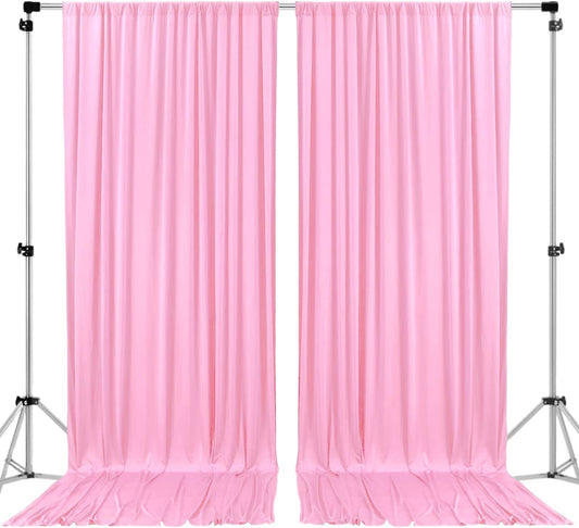 Polyester Backdrop Drapes Curtains 2 Panels with Rod Pockets - Wedding Ceremony Party Home Window Decorations - Pink