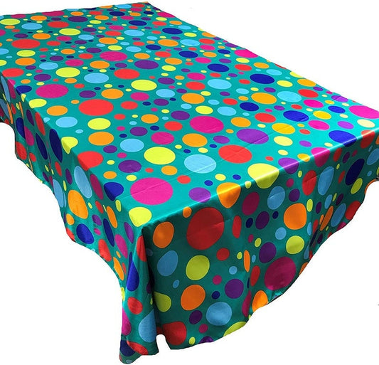 Your Happy Birthday Tablecloth Multi Color Polka Dot Satin Tablecloth Rectangular, Multi Color Dot on Teal ) Choose Size Below