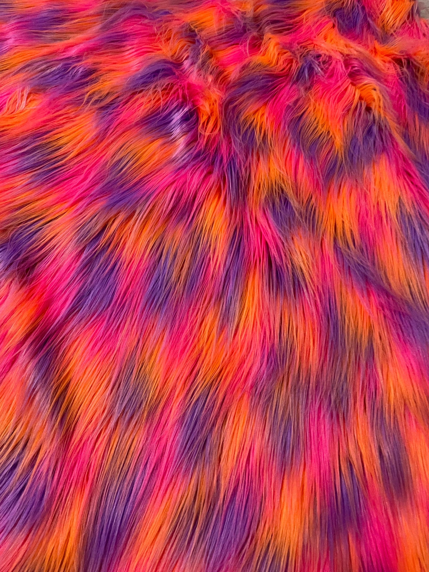 RAINBOW - ORANGE - Faux Fake Fur 3 Tone Rainbow Long Pile Fabric - For Blankets Fashion Clothing Coats - Scarfs Rugs Crafts Decor - By Yard