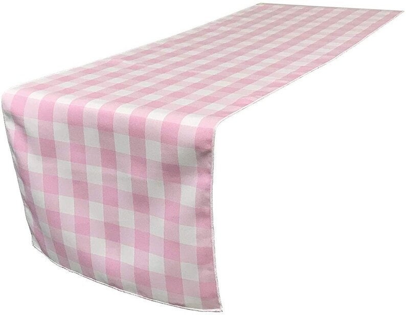 Checkered, Plaid Table Runner (White & Light Pink