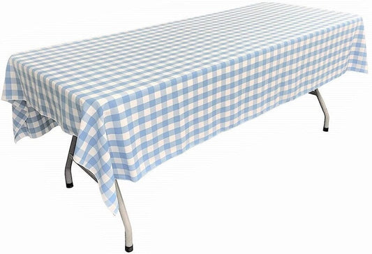 Gingham Checkered Rectangular Tablecloth (White & Light Blue,