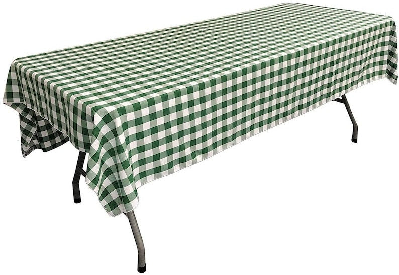 Gingham Checkered Rectangular Tablecloth (White & Hunter Green,