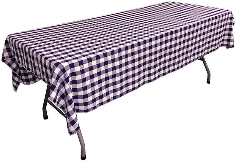 Gingham Checkered Rectangular Tablecloth (White & Purple,