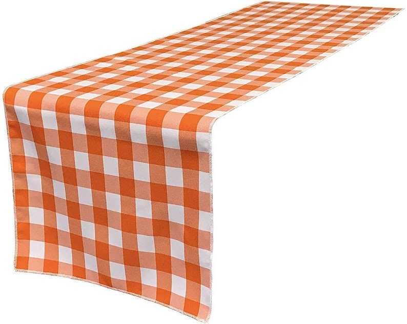 Checkered, Plaid Table Runner (White & Orange