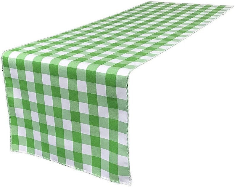 Checkered, Plaid Table Runner (White & Lime