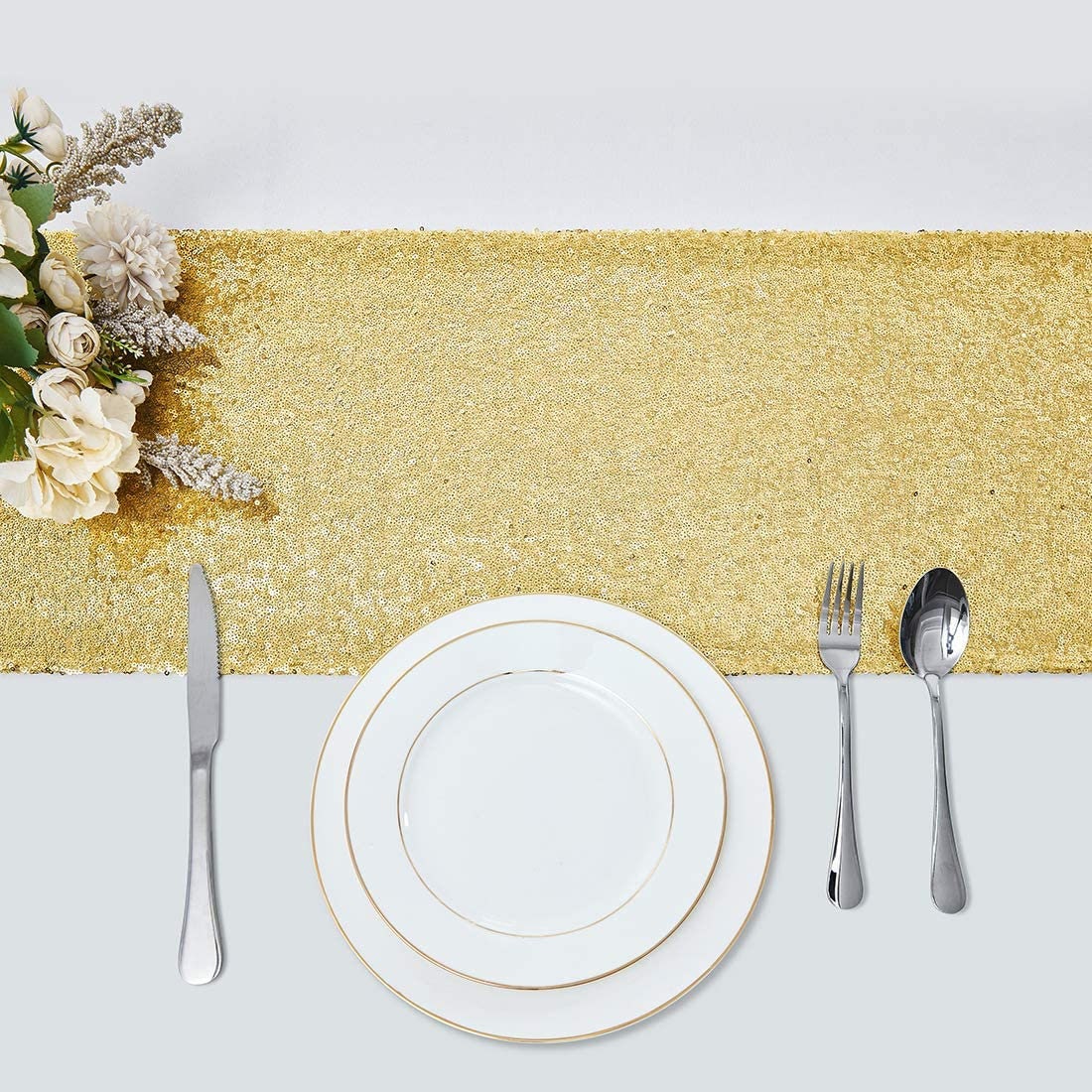 12" x 90" Sequin Table Runner, Glitter Table Runner for Wedding Birthday Bachelorette Party Supplies Decorations Bridal Shower Baby Shower