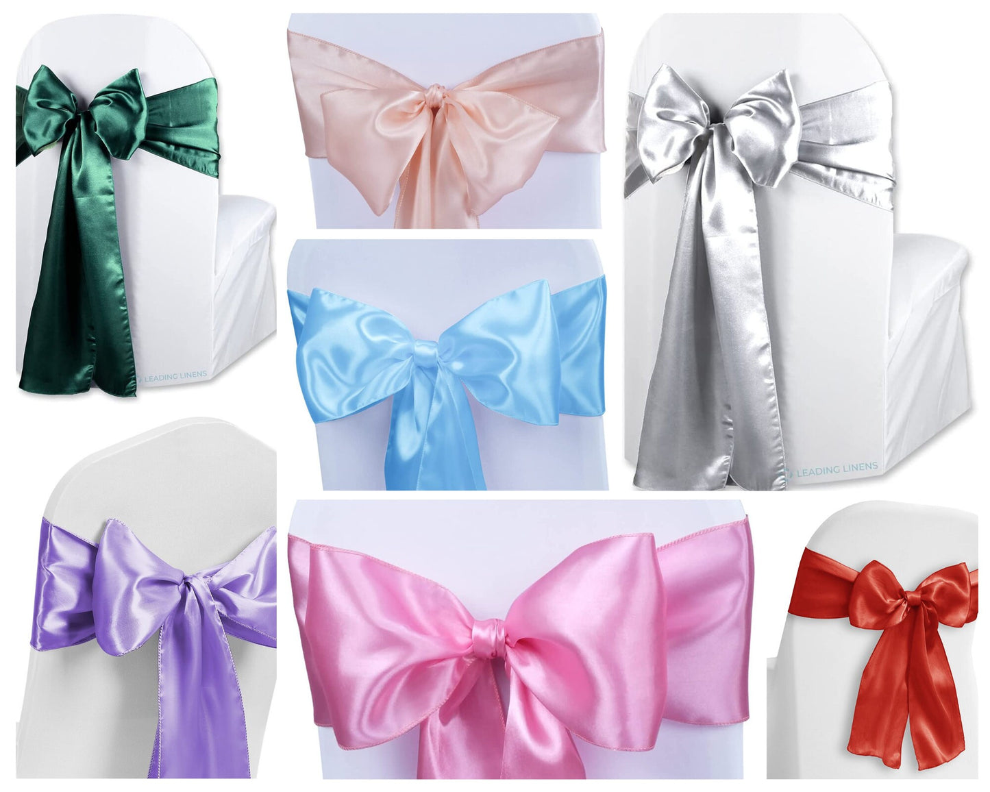 10 Pc Satin Chair Sash Chair Decorative Bow Designed Chair Cover Chair Sashes for Thanksgiving Wedding Christmas Banquet Party 7" x 108 inch