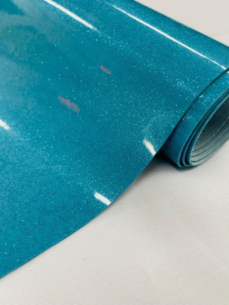 Shiny Sparkle Glitter Vinyl, Faux Leather PVC-Upholstery Craft Fabric Sold by The Yard. Turquoise