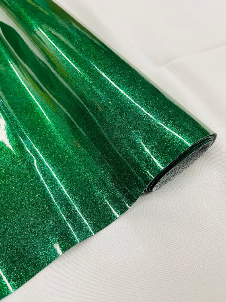 Shiny Sparkle Glitter Vinyl, Faux Leather PVC-Upholstery Craft Fabric Sold by The Yard. Emerald