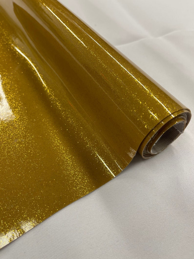 Shiny Sparkle Glitter Vinyl, Faux Leather PVC-Upholstery Craft Fabric Sold by The Yard. Gold