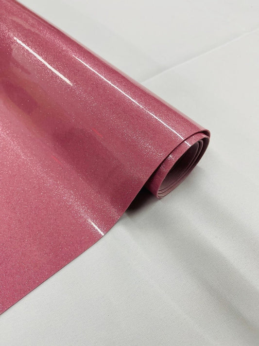 Shiny Sparkle Glitter Vinyl, Faux Leather PVC-Upholstery Craft Fabric Sold by The Yard. Dusty Pink