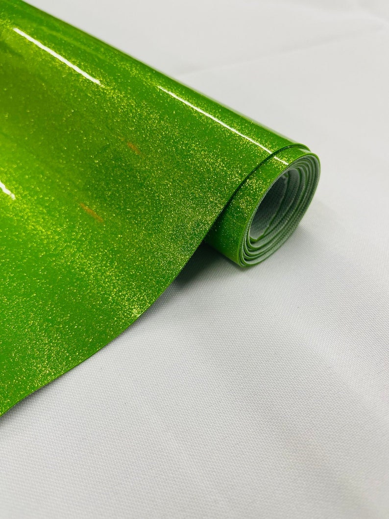 Shiny Sparkle Glitter Vinyl, Faux Leather PVC-Upholstery Craft Fabric Sold by The Yard. Lime